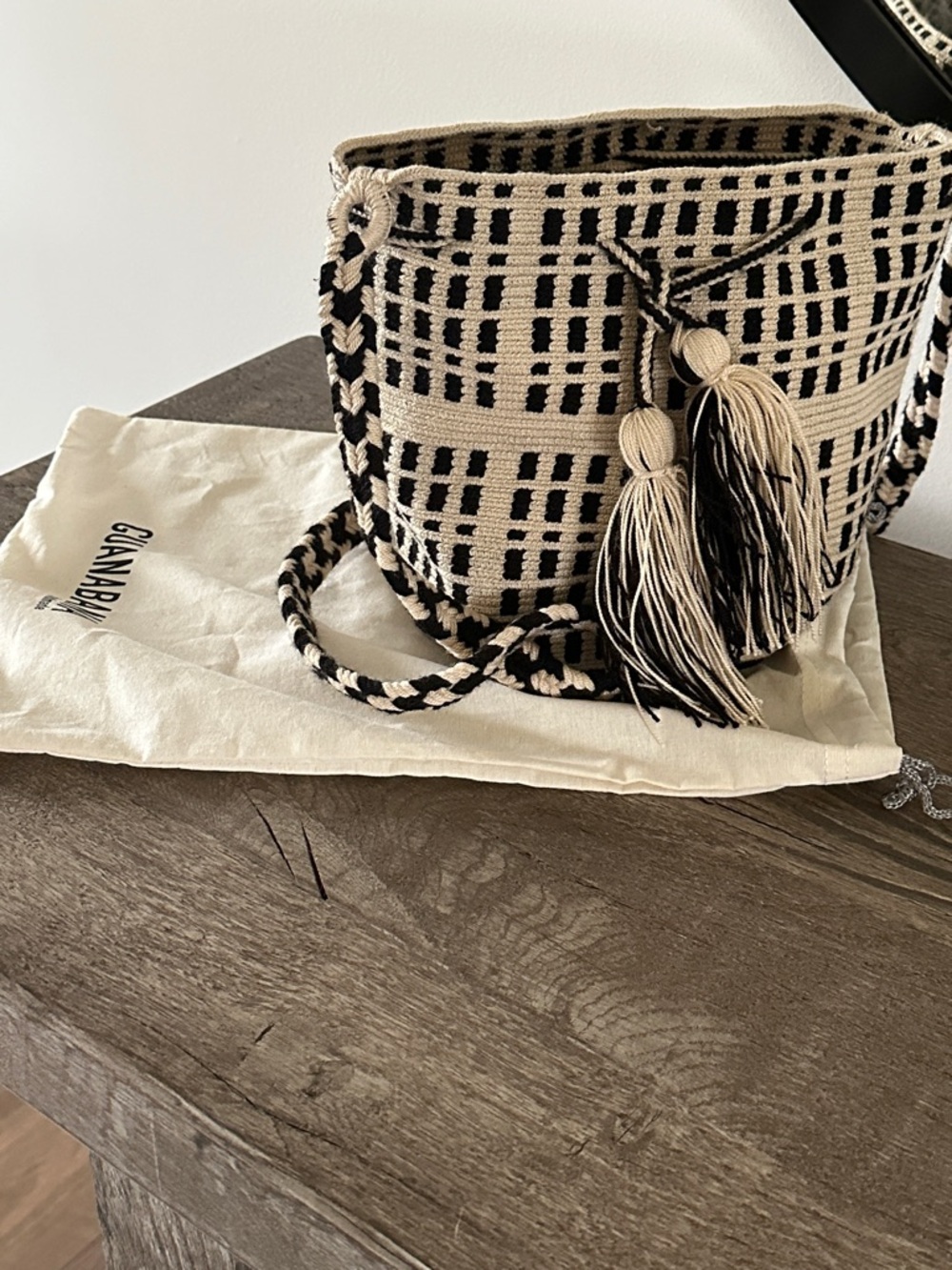 Guanabana handmade cross body bag cream and black